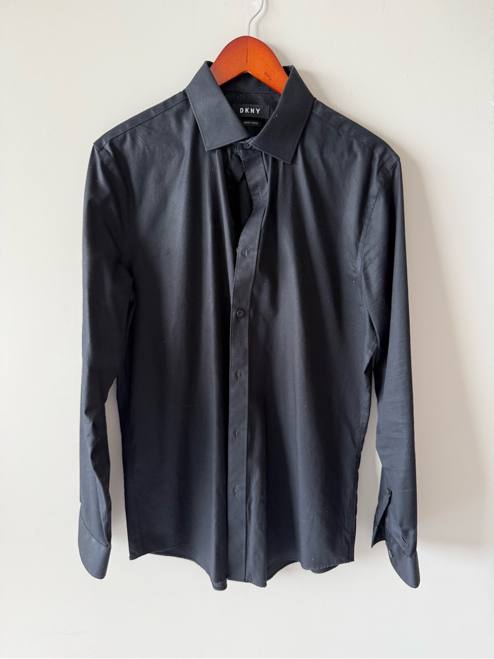 DKNY Men's Black Dress Shirt Slim Fit Stretch 15.5 32/33  Button-Up